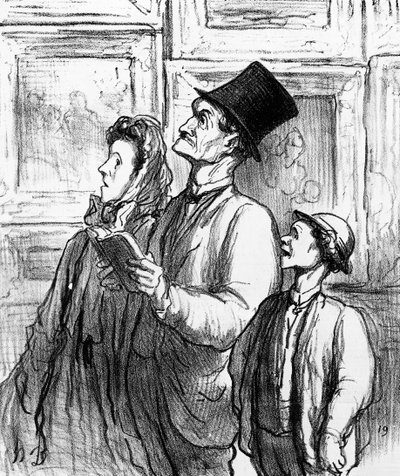 Familie besucht den Pariser Salon von 1863 und kommentiert das Gemälde 